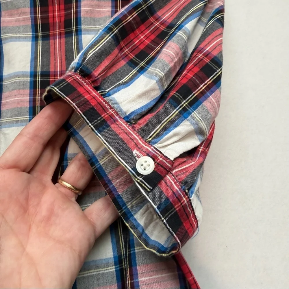 J Crew Puff-sleeve tartan button-up shirt Blouse Top Plaid Academia Preppy